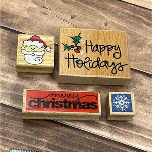 HTF STUDIO G LOT OF 4 HOLIDAY THEMED RUBBER STAMP BY ALISON WONG SANTA SNOWFLAKE